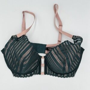 Victoria's Secret 34DD Lined Plunge Lace Bra Green Pink Cutout